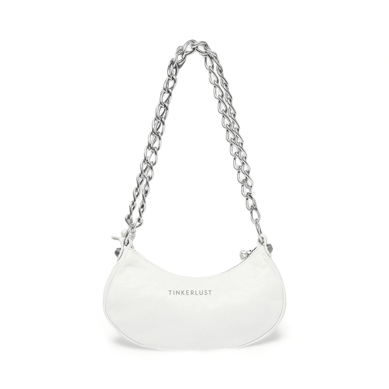 Balenciaga Le Cagole XS Chain Shoulder Bag in White Arena Lambskin SHW