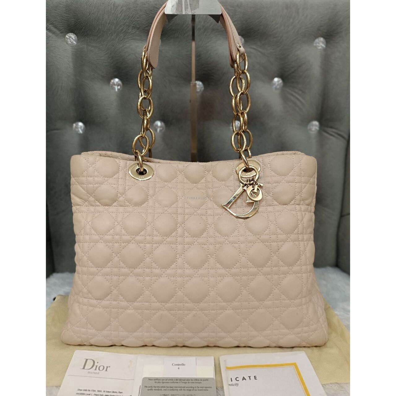 Dior Cannage Soft Pink LGHW 2014 Shopper Tote Bag