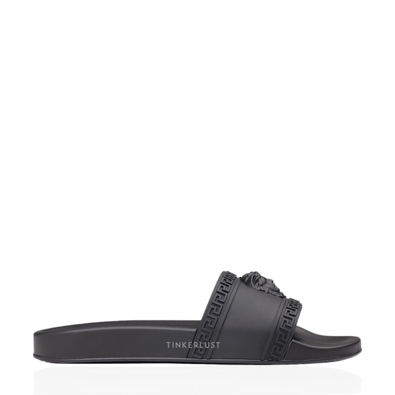 Versace Men Palazzo Medusa Pool Slides in All Black Sandals