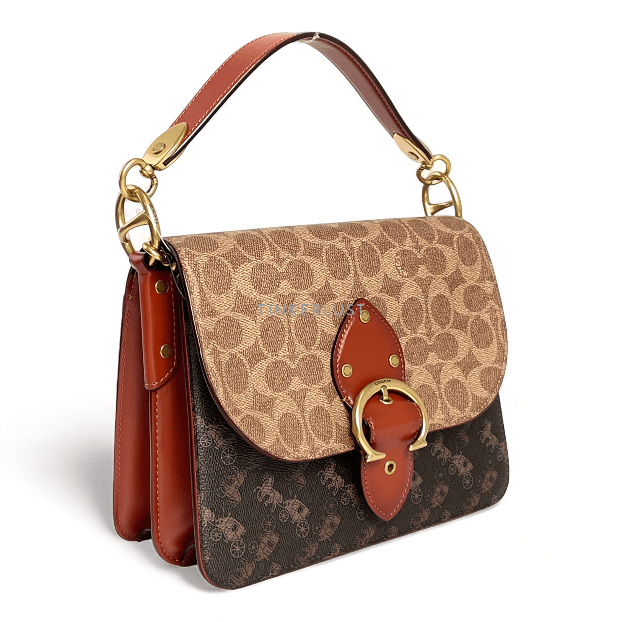 Coach C2418 Beat Shoulder Bag In Signature Canvas With Horse And Carriage Print Tan Truffle Rust