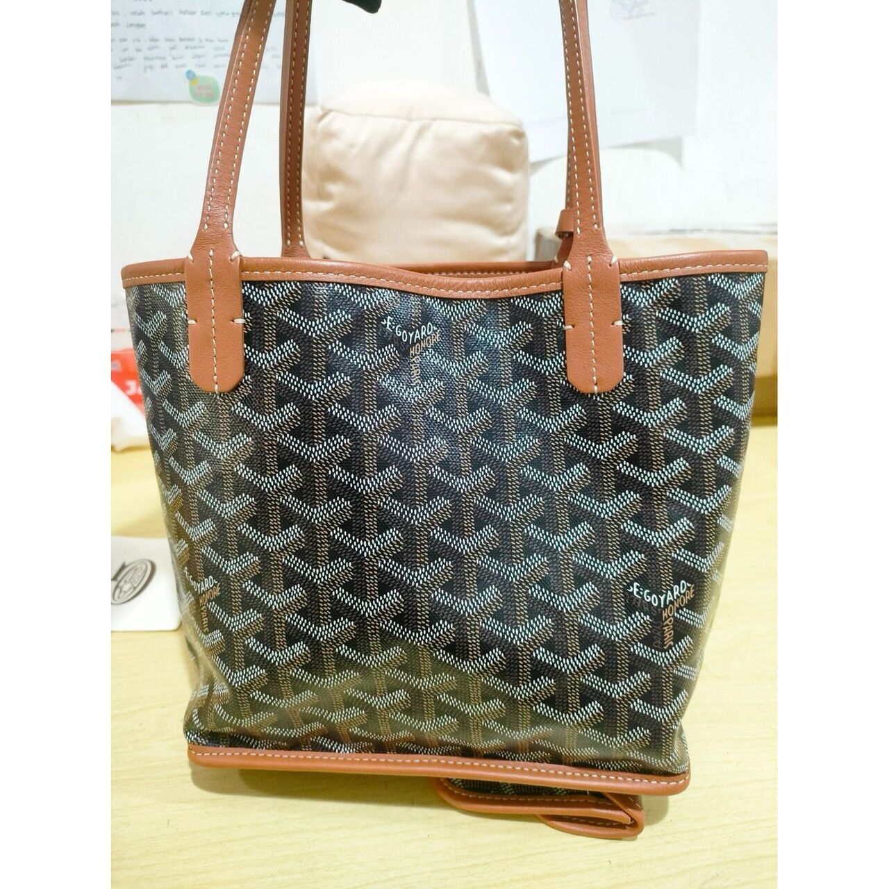 Goyard Mini Anjou Black Tan Tote Bag