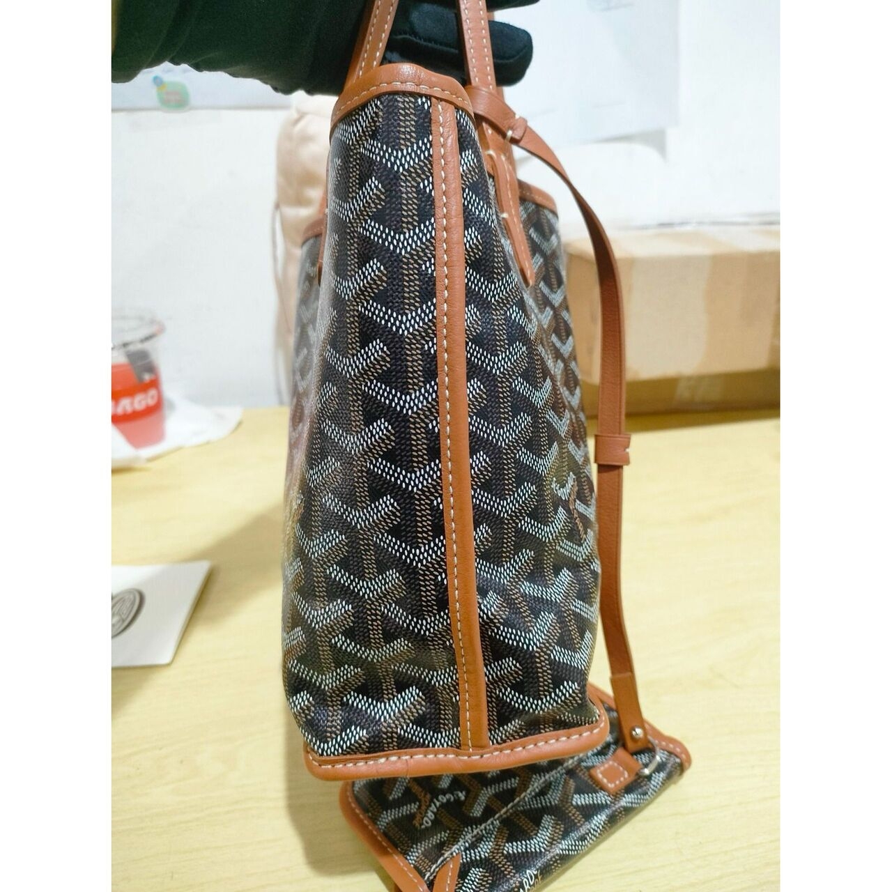 Goyard Mini Anjou Black Tan Tote Bag