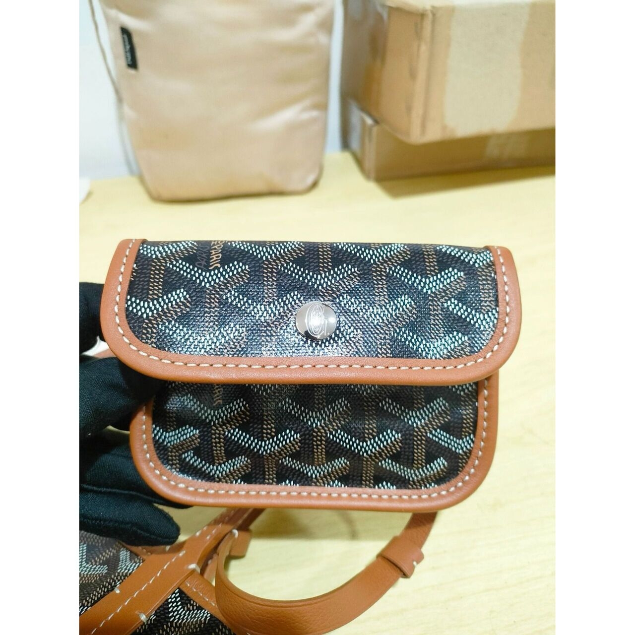 Goyard Mini Anjou Black Tan Tote Bag