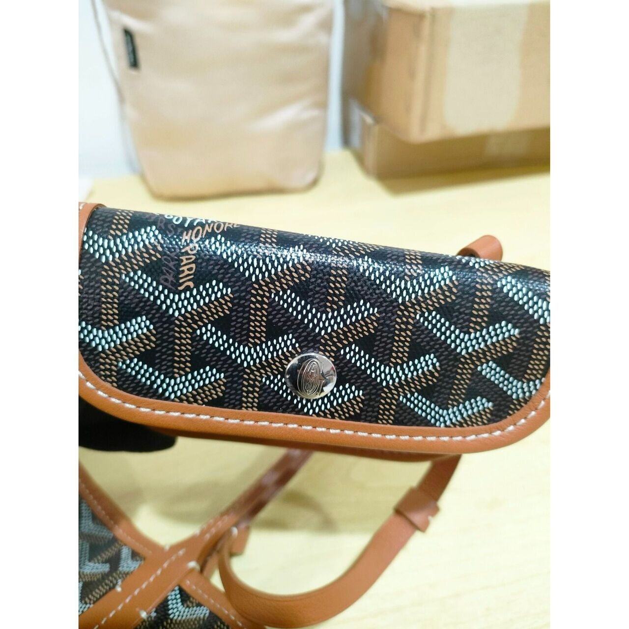 Goyard Mini Anjou Black Tan Tote Bag