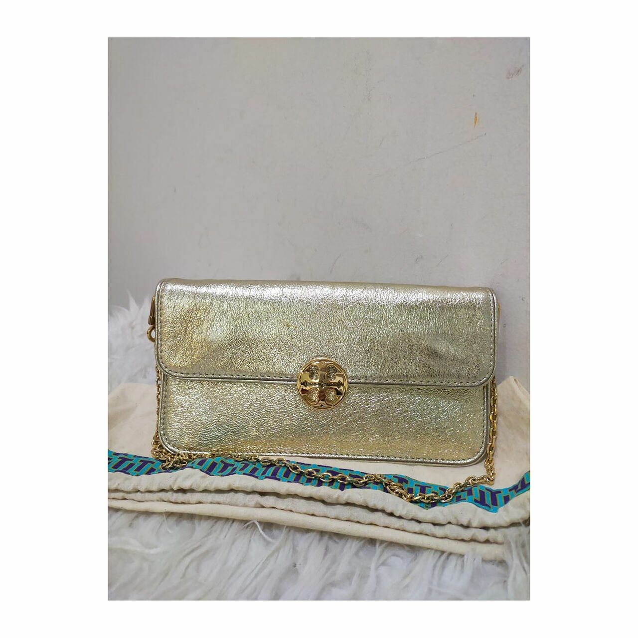 Tory Burch Envelope Gold Metallic Clutch