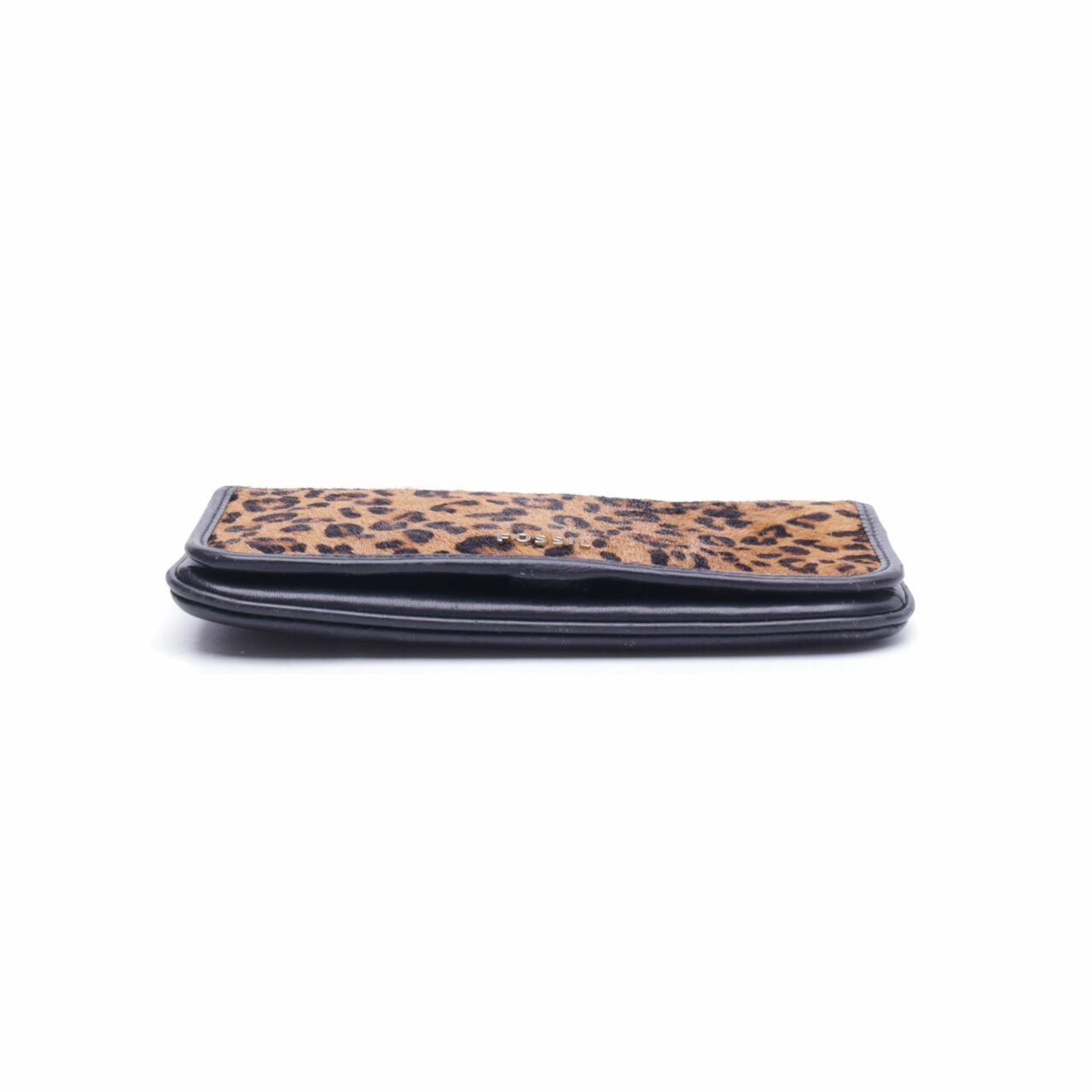 Fossil Black Memoir Top Zip Leopard Wallet