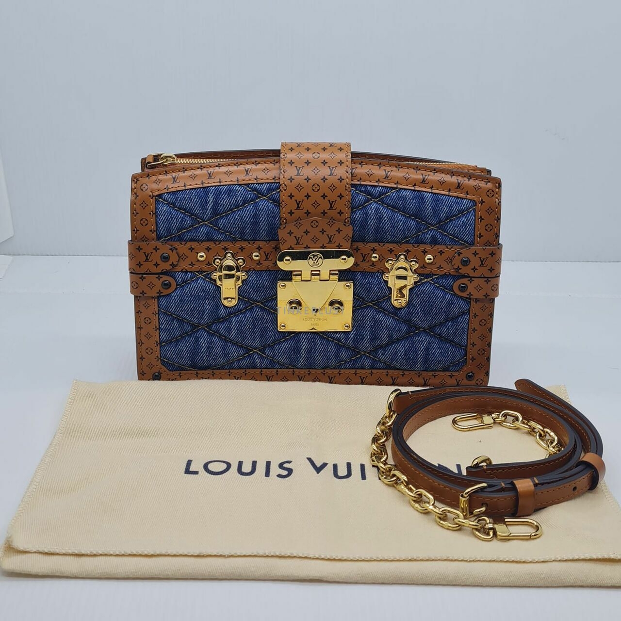 Louis Vuitton Denim Malletage Trunk Clutch Sling Bag