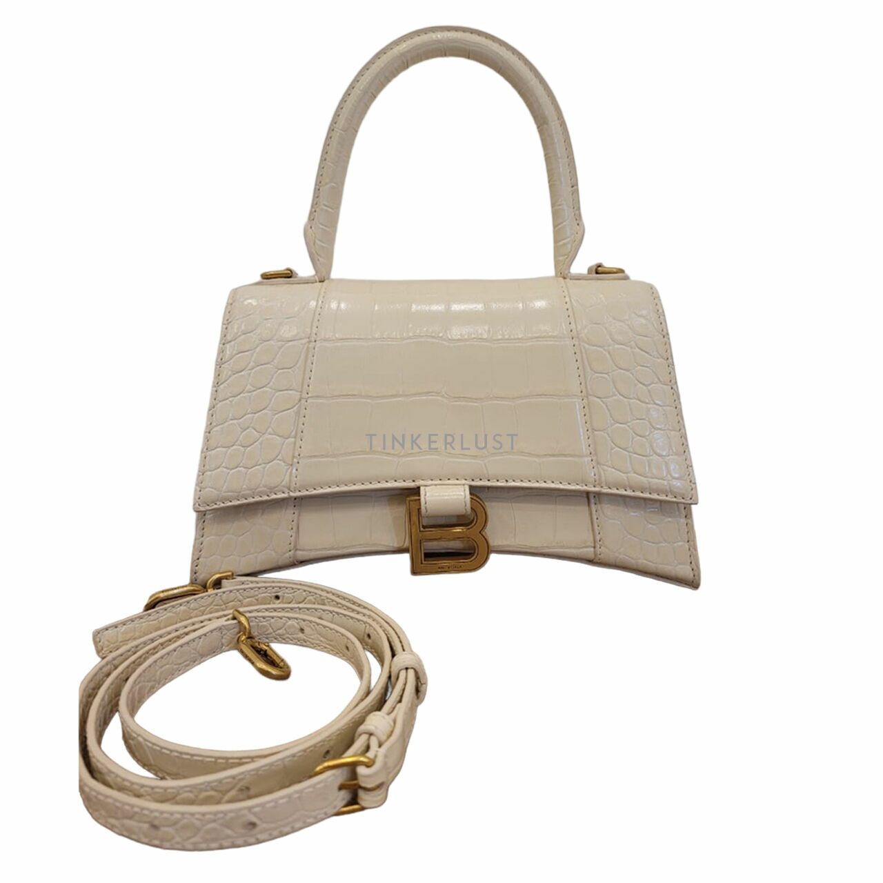 Balenciaga Hourglass Top Handle Croco Satchel