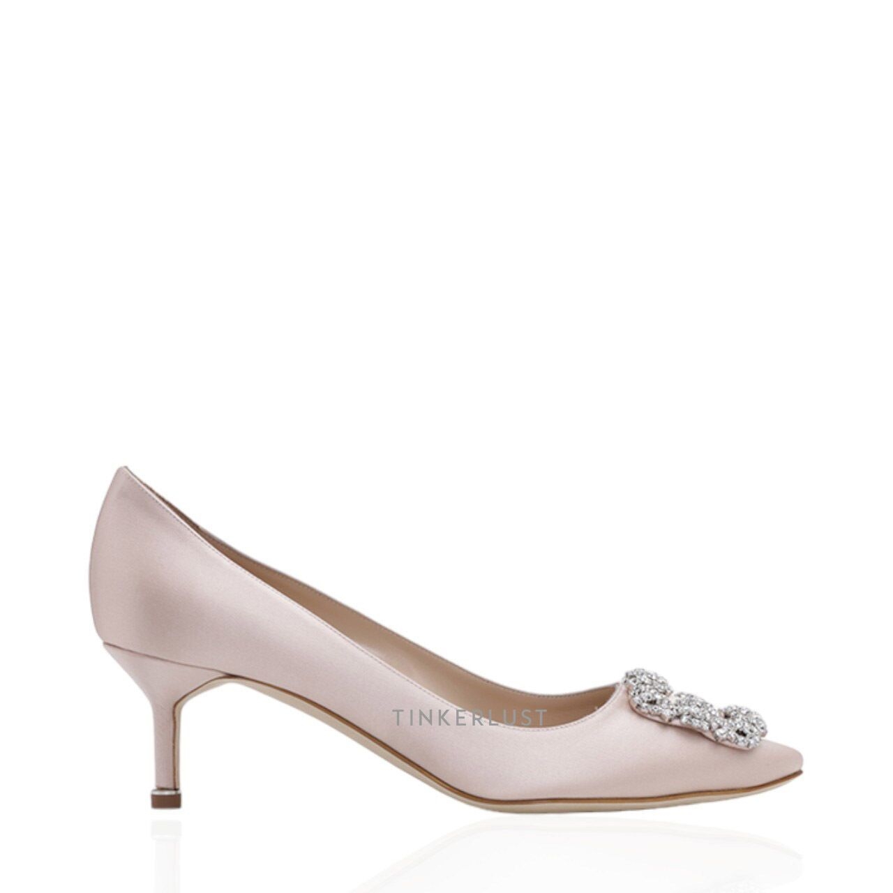 Manolo Blahnik Hangisi Pumps 5cm Dark Nude Satin & White Crystal Heels