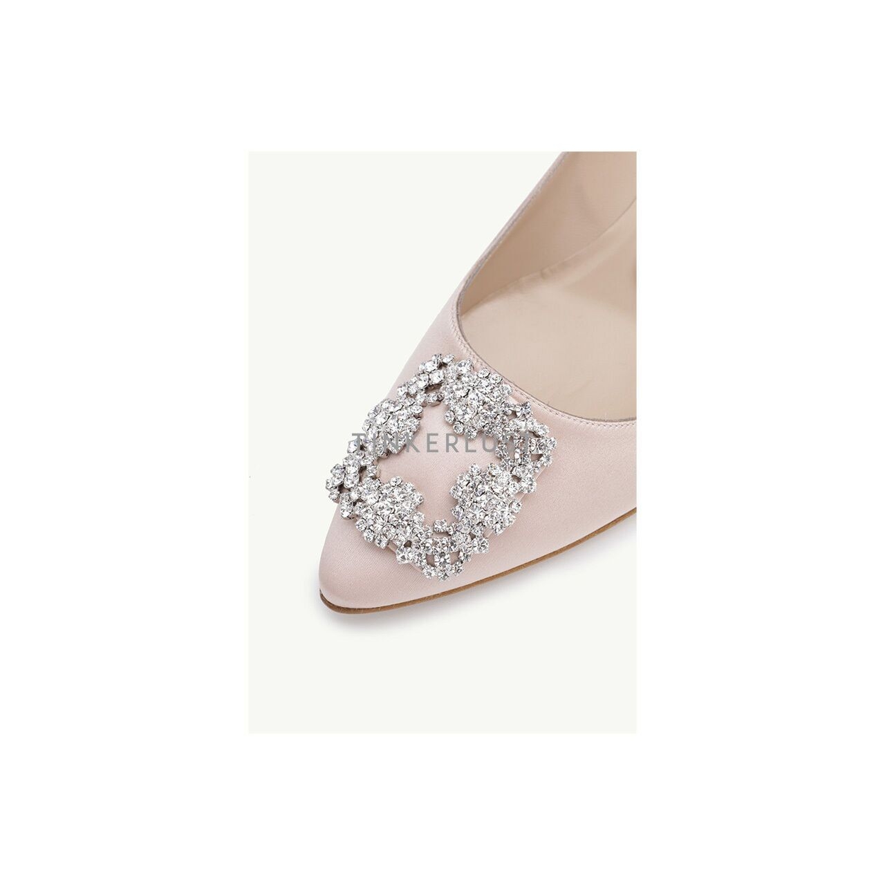 Manolo Blahnik Hangisi Pumps 5cm Dark Nude Satin & White Crystal Heels