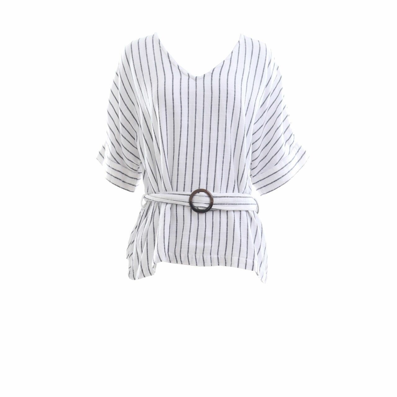 Mango White & Black Stripes Blouse