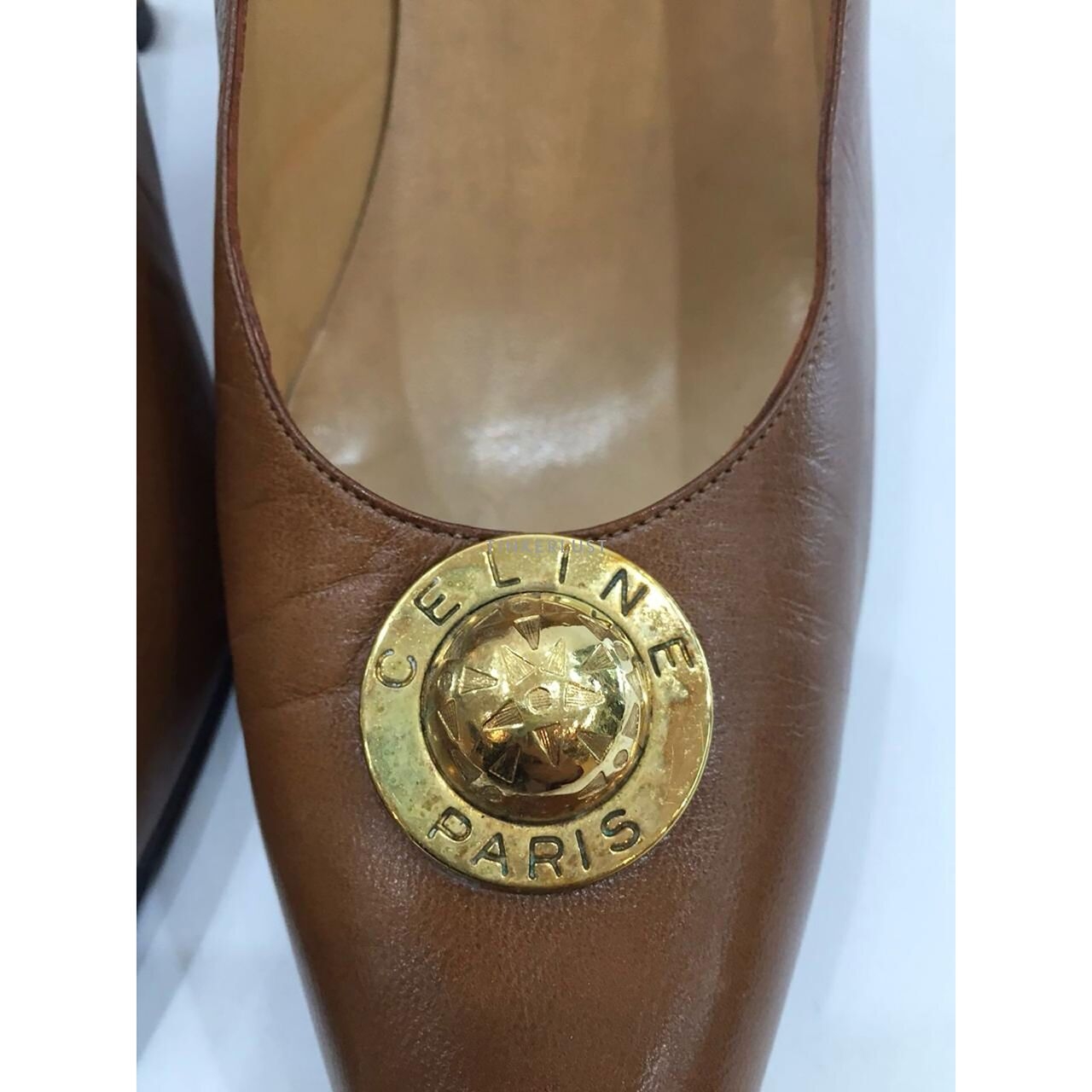 Celine Vintage Brown Tan Leather Shoes GHW Heels