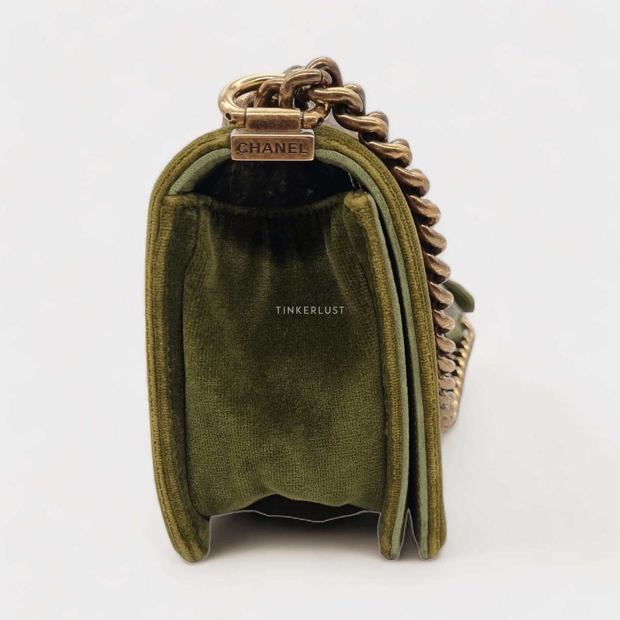 Chanel Boy Medium Tweed Velvet Green #18 Shoulder Bag