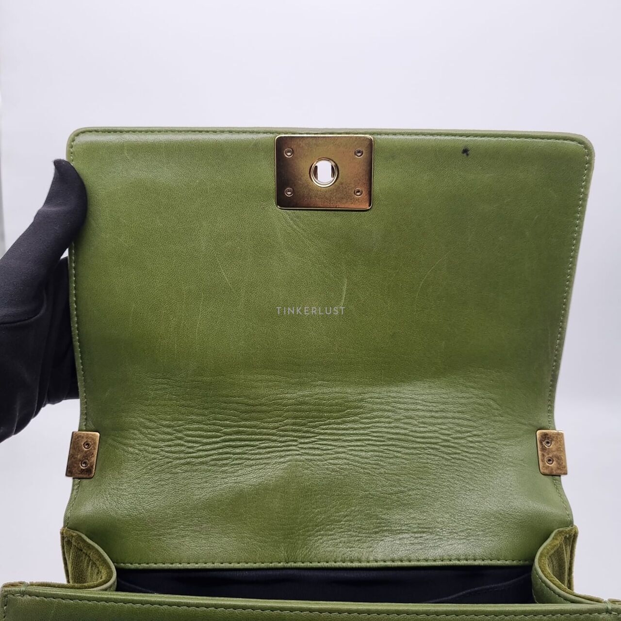 Chanel Boy Medium Tweed Velvet Green #18 Shoulder Bag