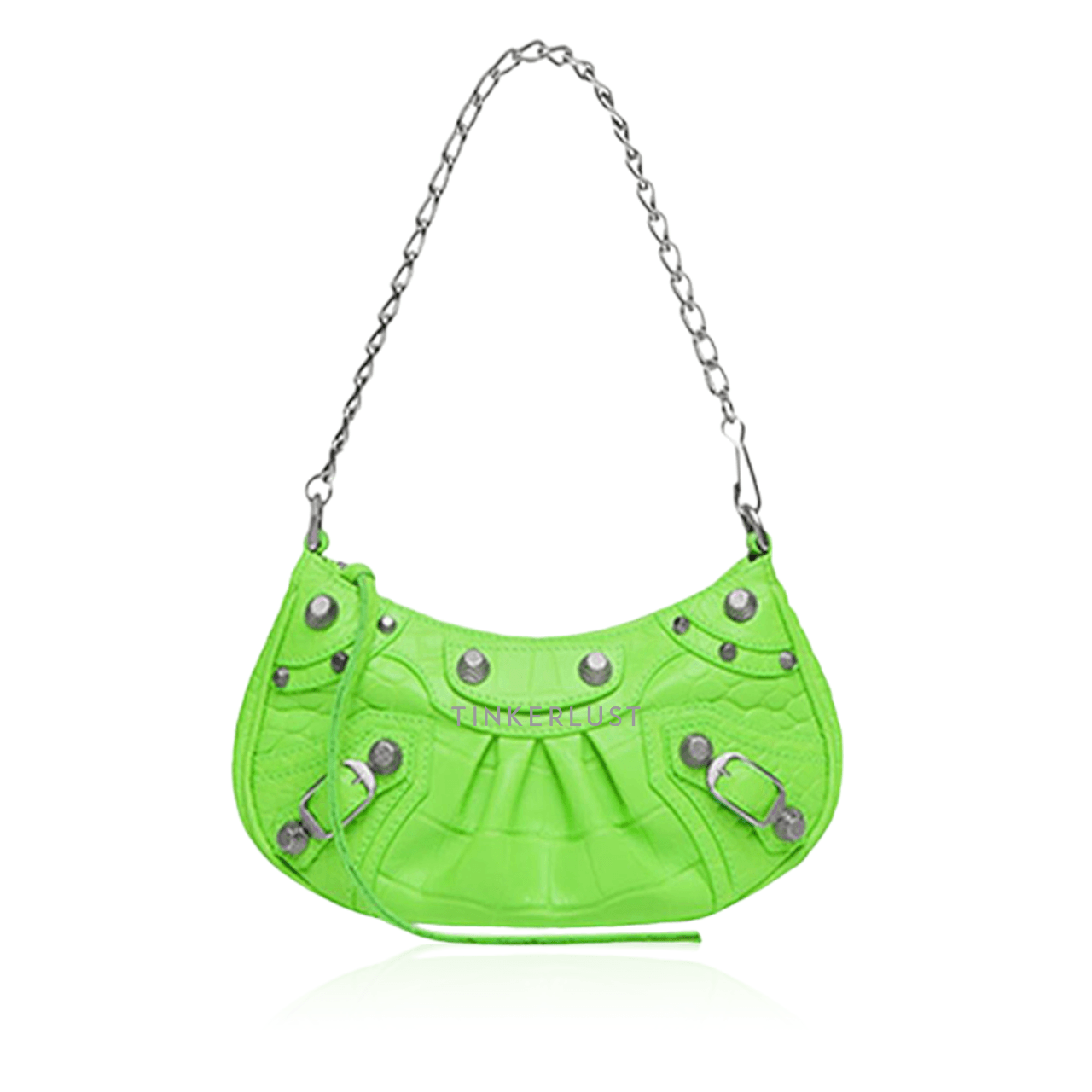 Balenciaga Mini Le Cagole Purse Shoulder Bag in Bright Green Extra Supple Embossed Croco SHW with Chain Strap