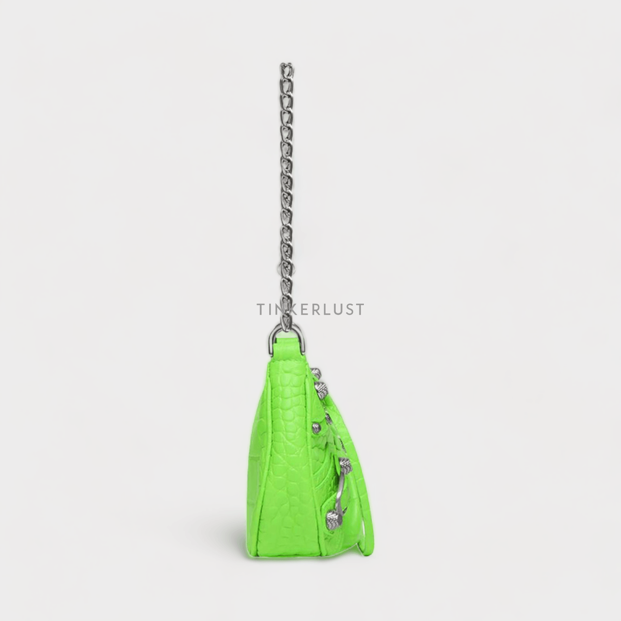 Balenciaga Mini Le Cagole Purse Shoulder Bag in Bright Green Extra Supple Embossed Croco SHW with Chain Strap