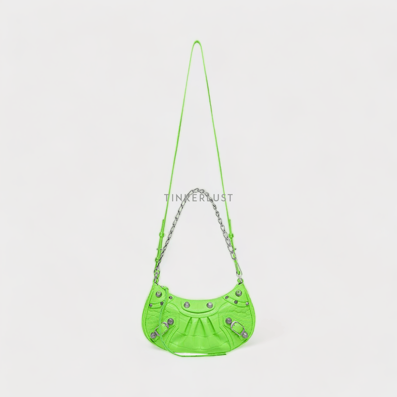 Balenciaga Mini Le Cagole Purse Shoulder Bag in Bright Green Extra Supple Embossed Croco SHW with Chain Strap