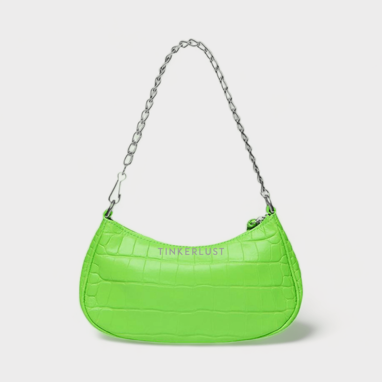 Balenciaga Mini Le Cagole Purse Shoulder Bag in Bright Green Extra Supple Embossed Croco SHW with Chain Strap