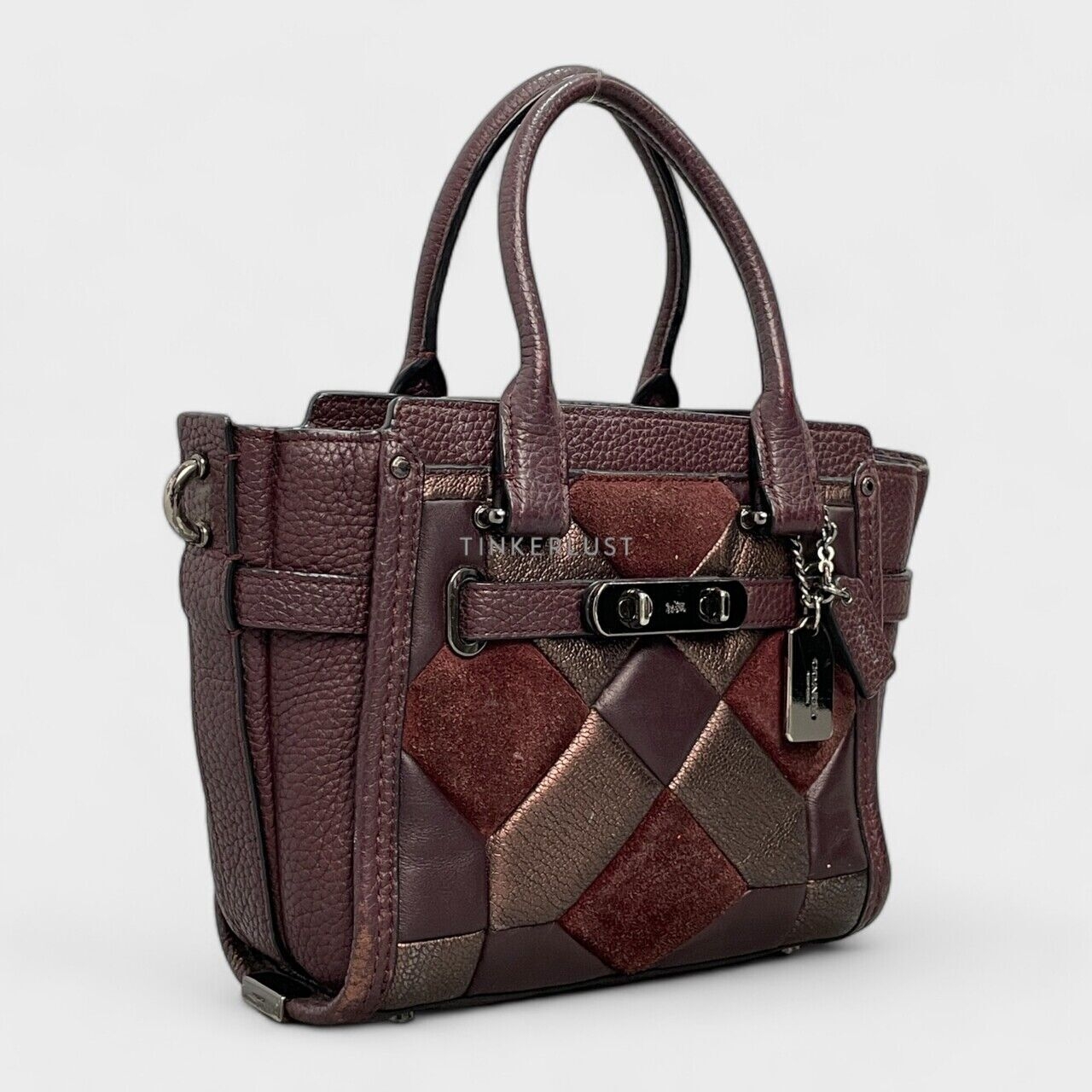 Coach Patchwork x Quilted Leather Wine Satchel Bag