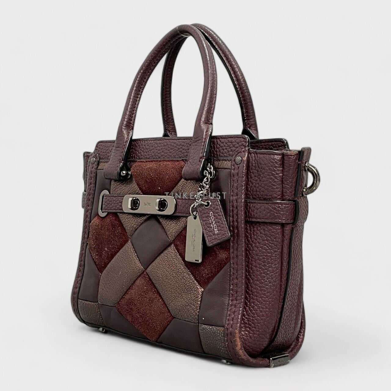 Coach Patchwork x Quilted Leather Wine Satchel Bag