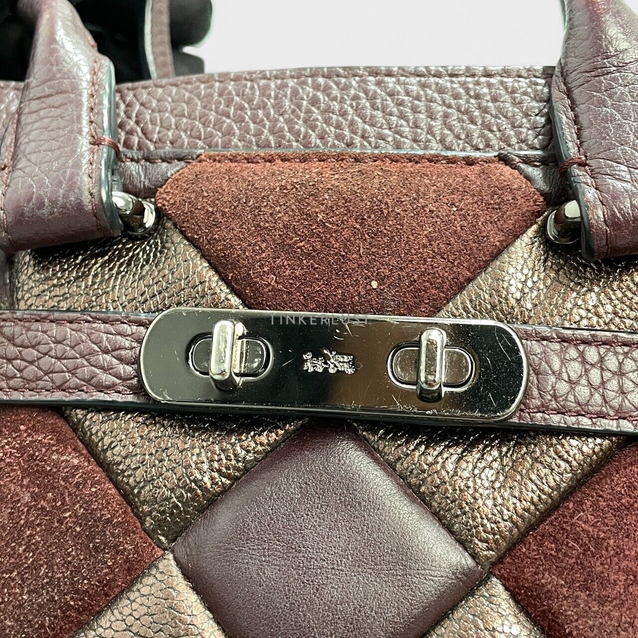 Coach Patchwork x Quilted Leather Wine Satchel Bag