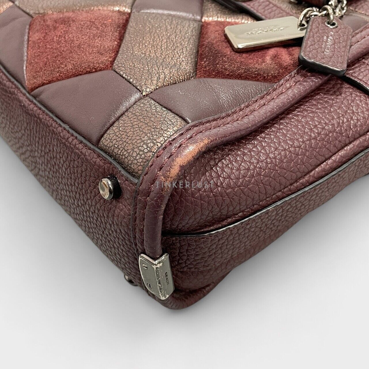 Coach Patchwork x Quilted Leather Wine Satchel Bag