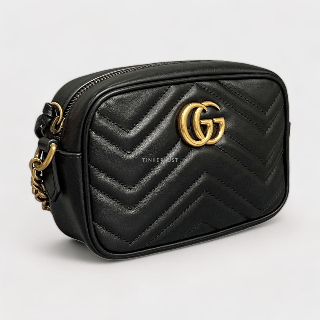 Gucci Matelasse Mini GG Marmont Black Calfskin GHW Chain Sling Bag