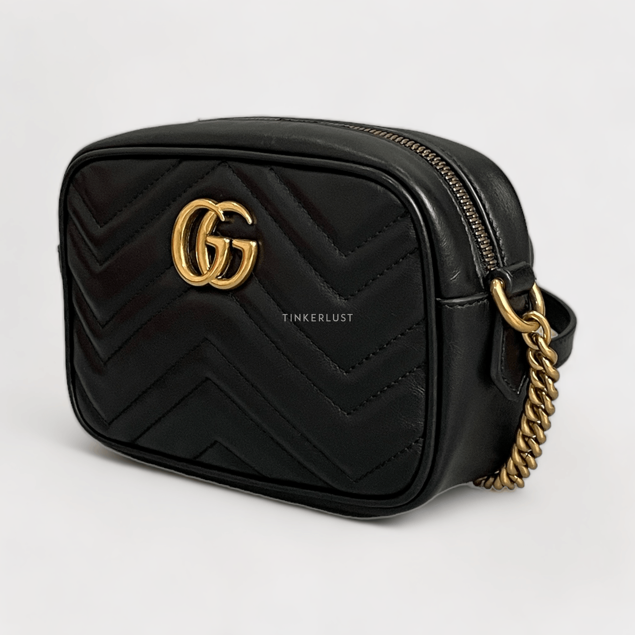 Gucci Matelasse Mini GG Marmont Black Calfskin GHW Chain Sling Bag