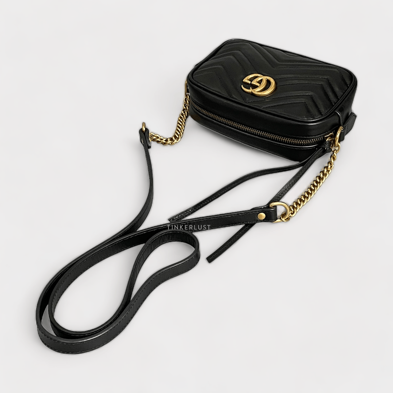 Gucci Matelasse Mini GG Marmont Black Calfskin GHW Chain Sling Bag