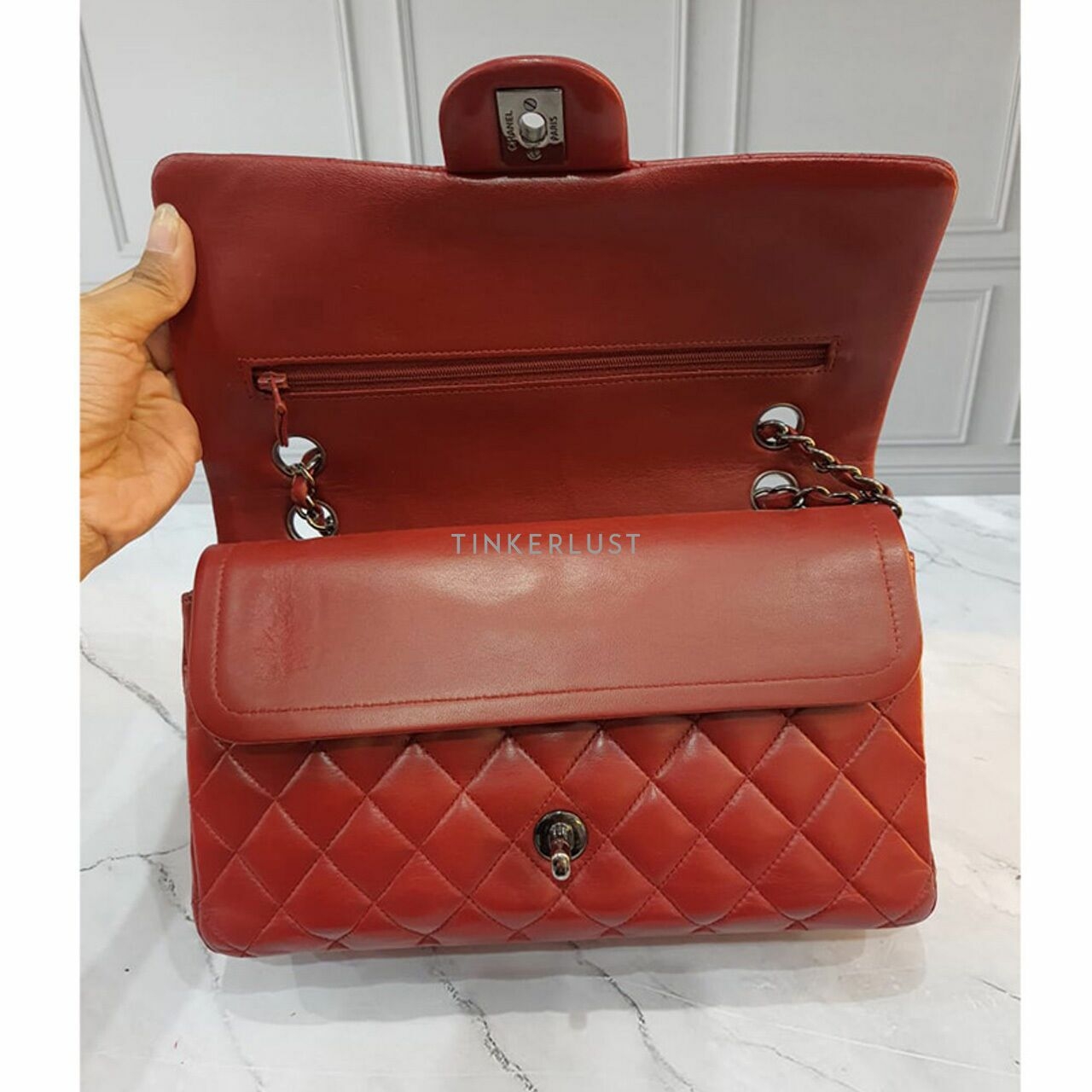 Chanel Classic Medium Red Lambskin #15 RHW Shoulder Bag