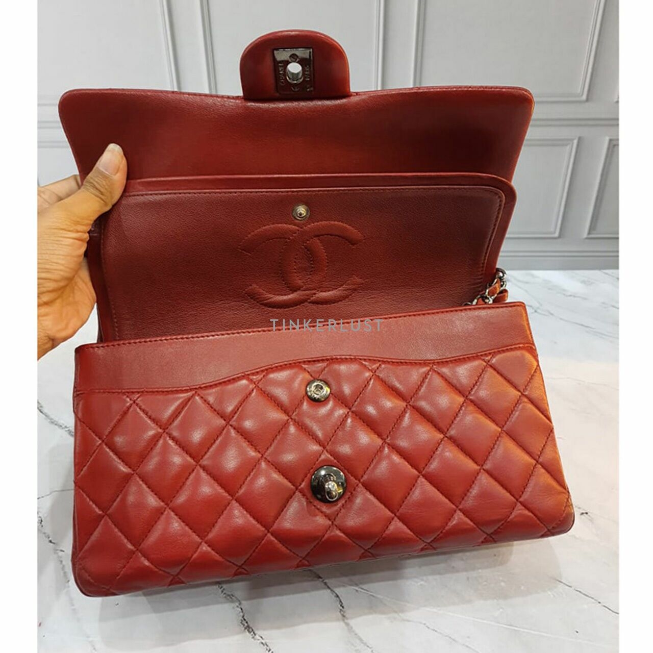 Chanel Classic Medium Red Lambskin #15 RHW Shoulder Bag