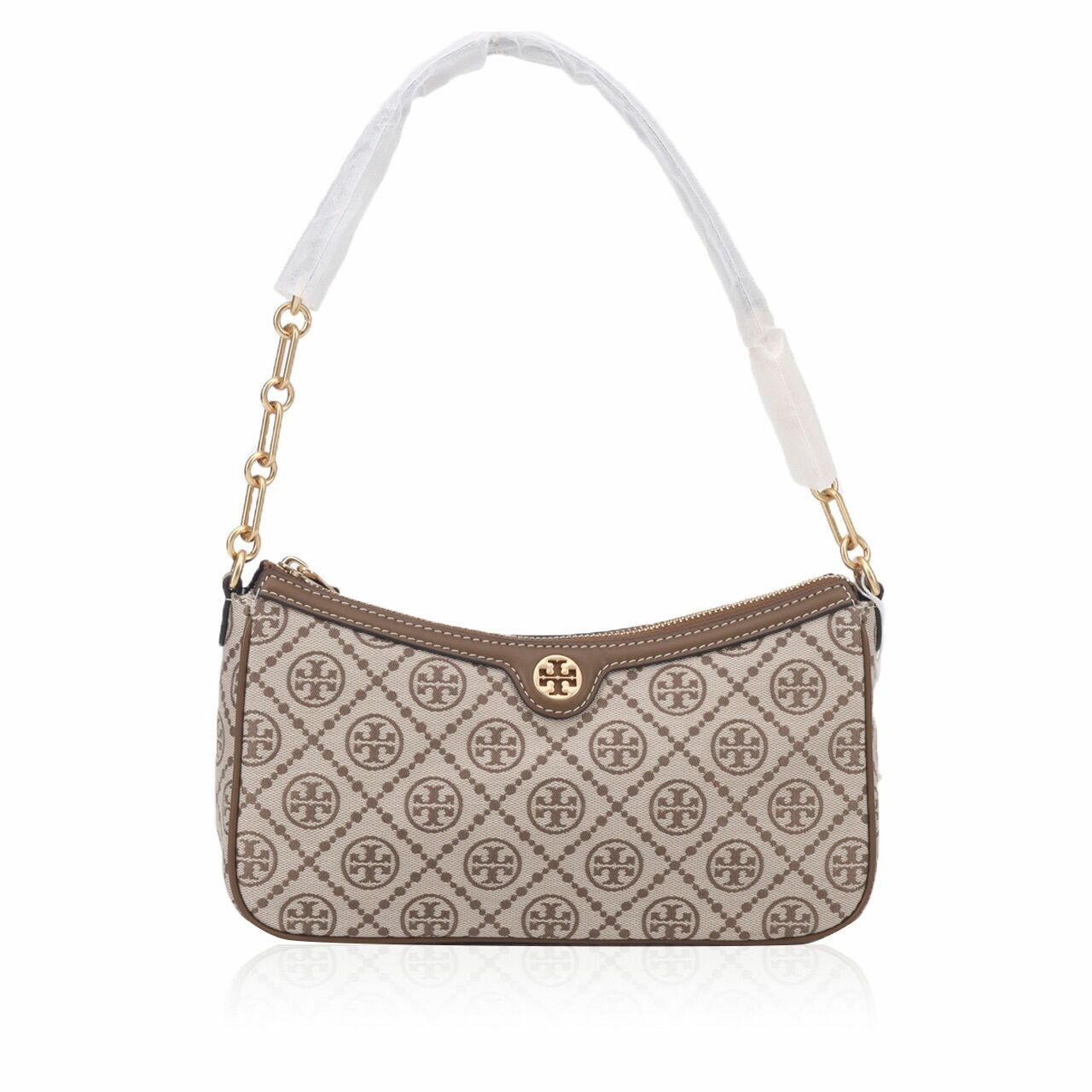 Tory Burch T Monogram Jacquard Studio Hazelnut Shoulder Bag