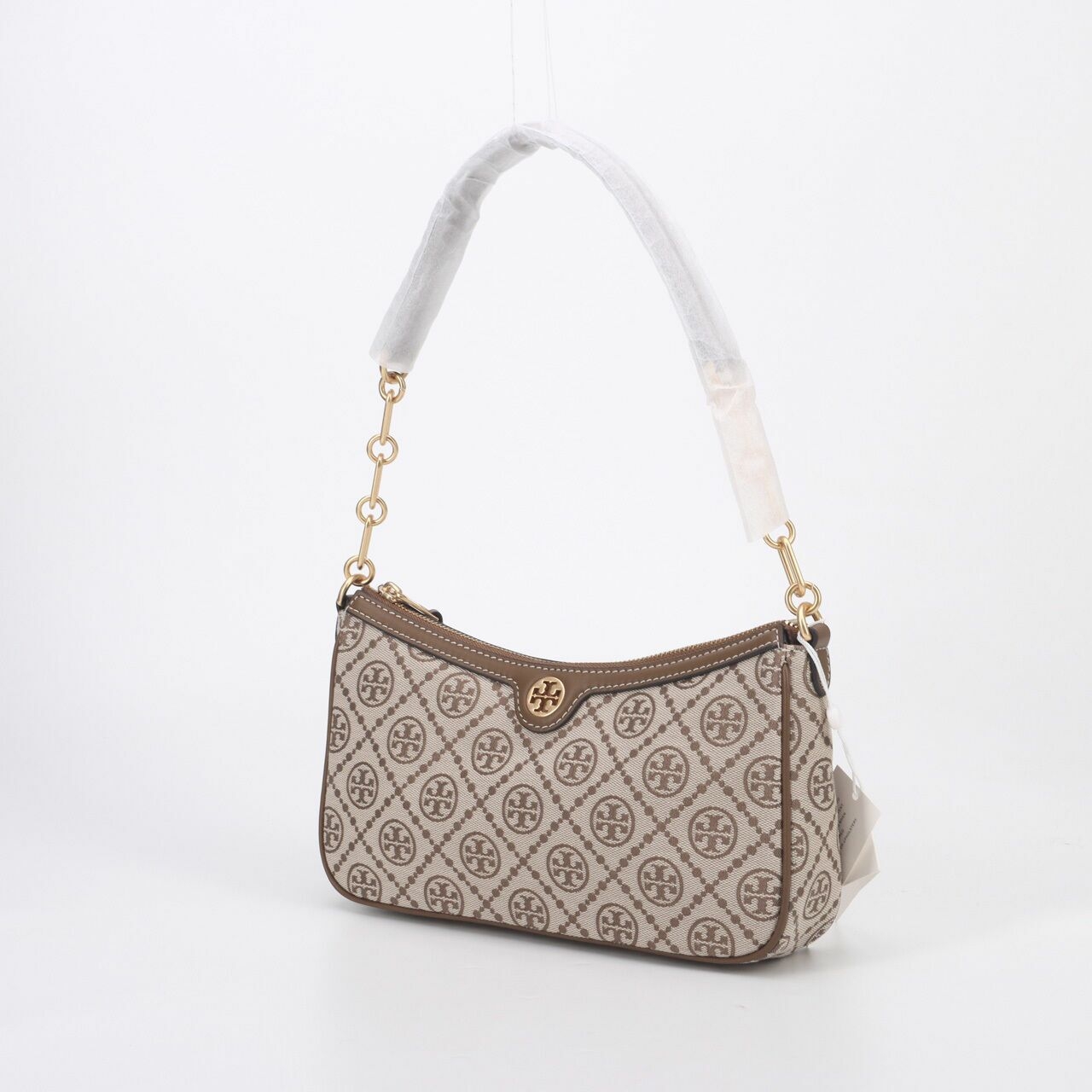 Tory Burch T Monogram Jacquard Studio Hazelnut Shoulder Bag