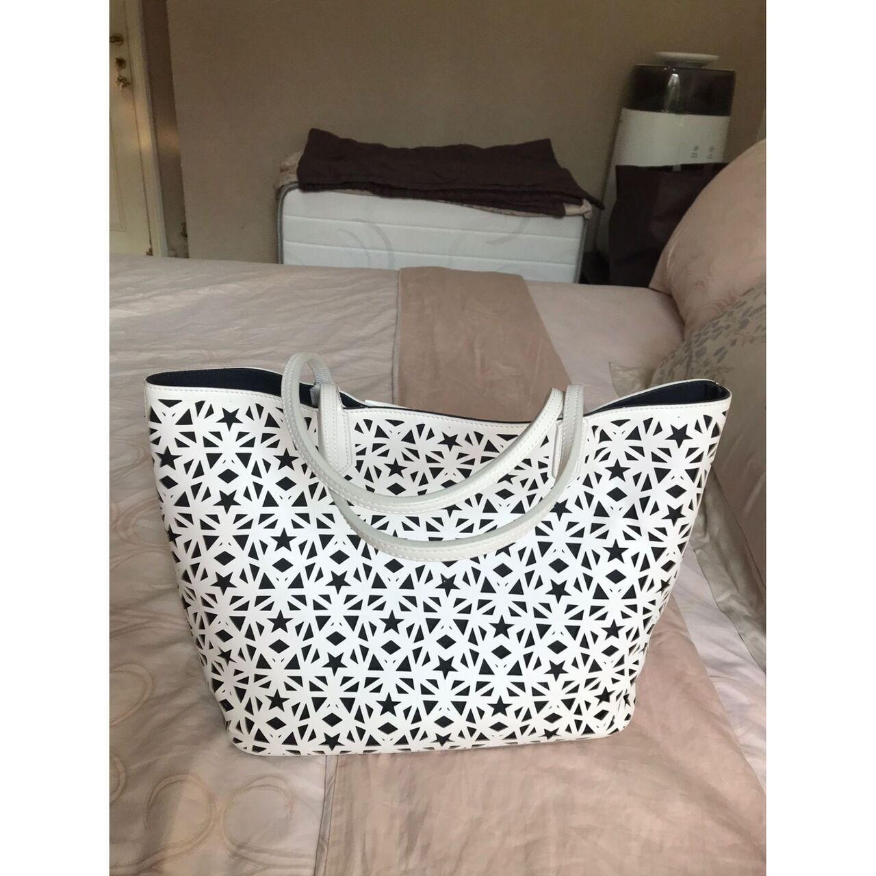 Givenchy White Perforated Leather Small Star Antigona Tote Bag