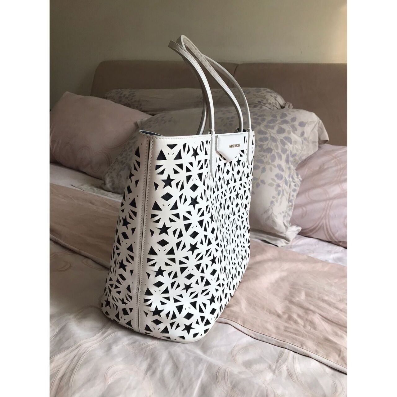 Givenchy White Perforated Leather Small Star Antigona Tote Bag