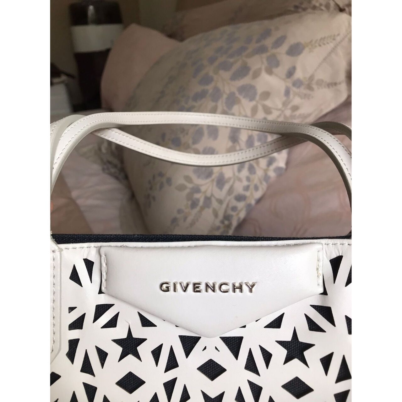 Givenchy White Perforated Leather Small Star Antigona Tote Bag