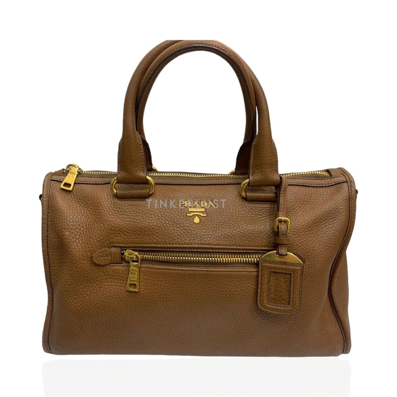 Prada Vitello Daino Leather Brown Zip GHW Satchel