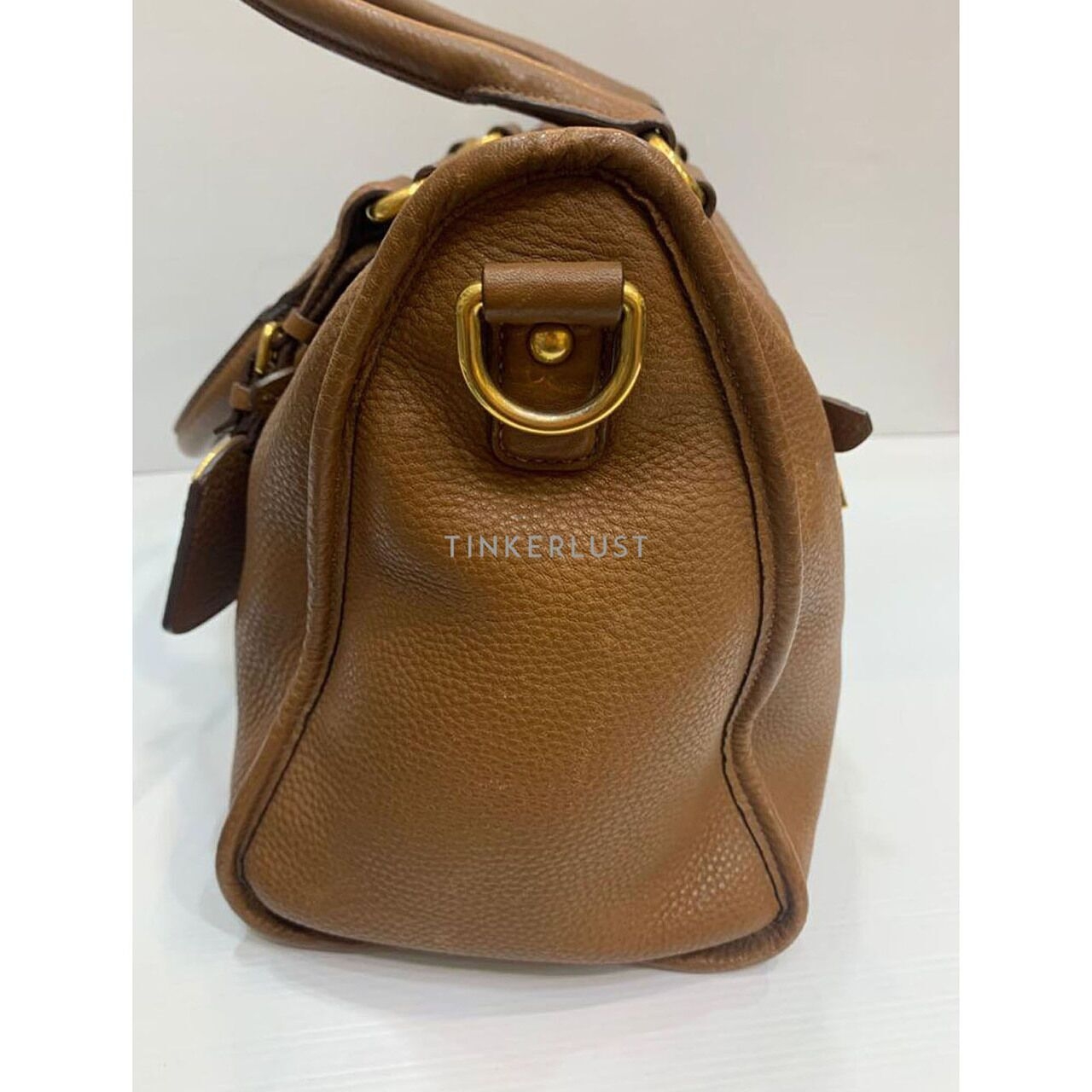 Prada Vitello Daino Leather Brown Zip GHW Satchel