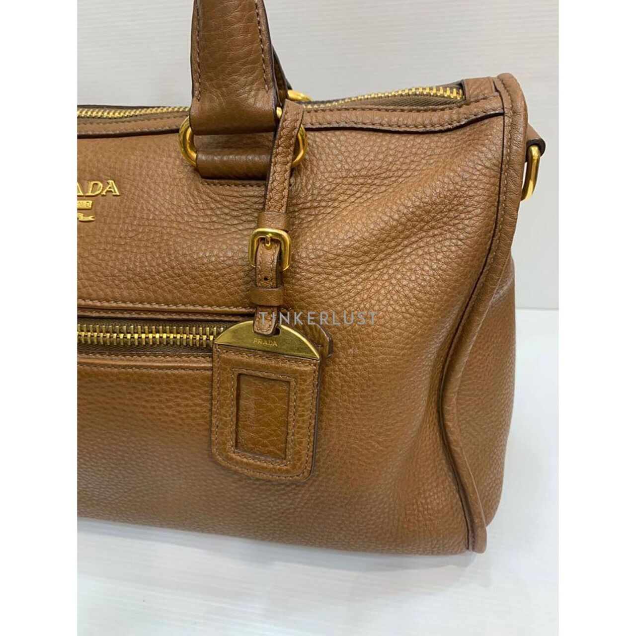 Prada Vitello Daino Leather Brown Zip GHW Satchel