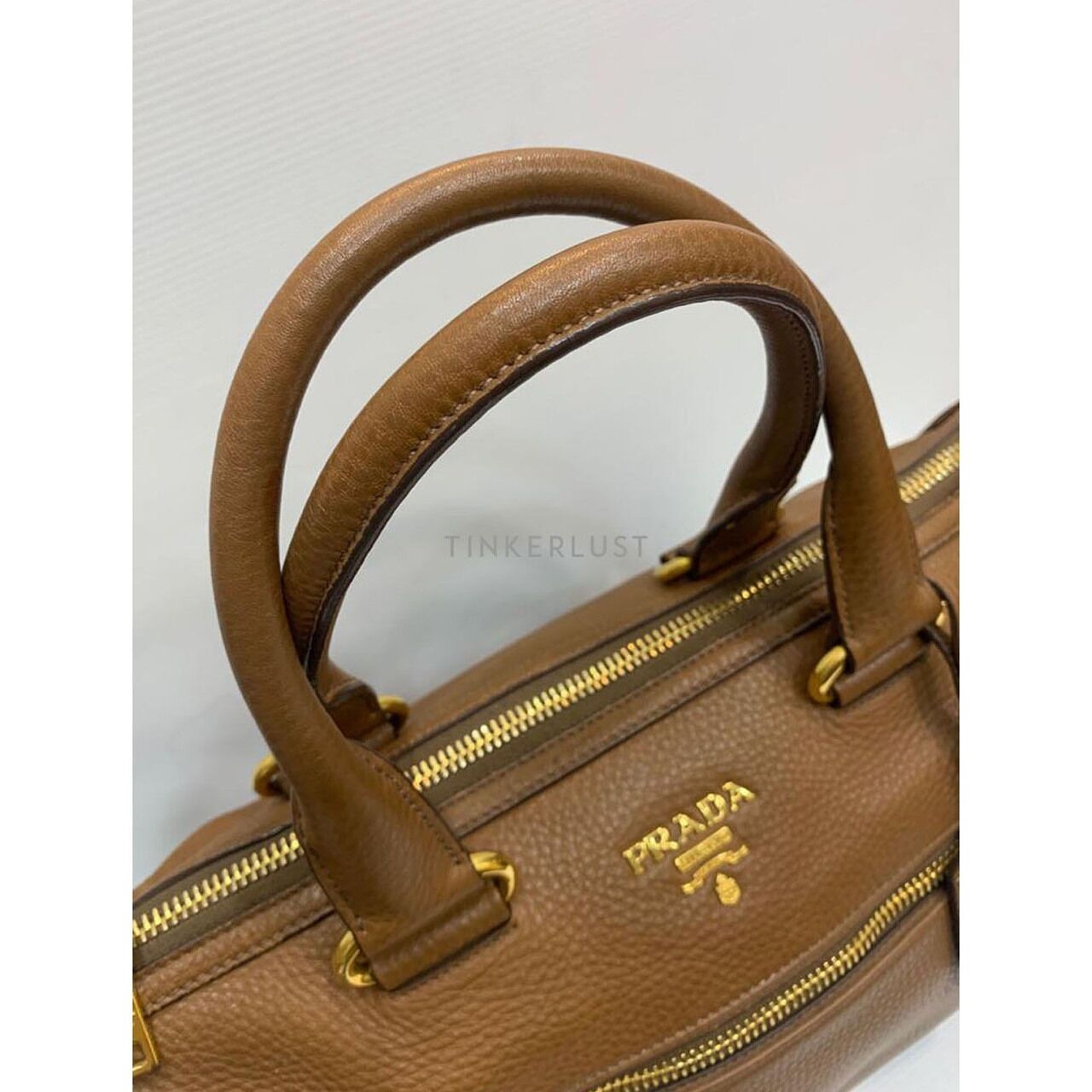 Prada Vitello Daino Leather Brown Zip GHW Satchel