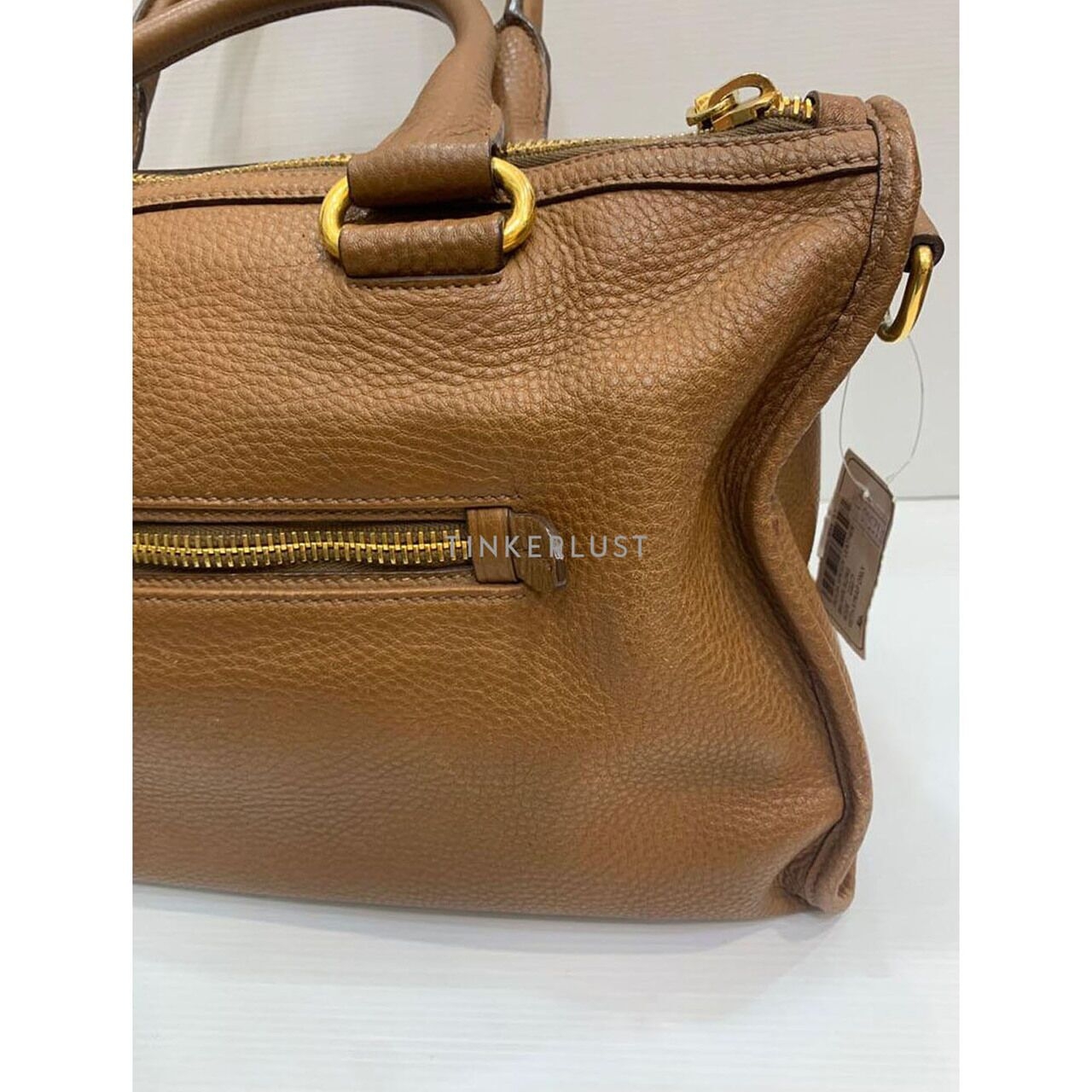 Prada Vitello Daino Leather Brown Zip GHW Satchel