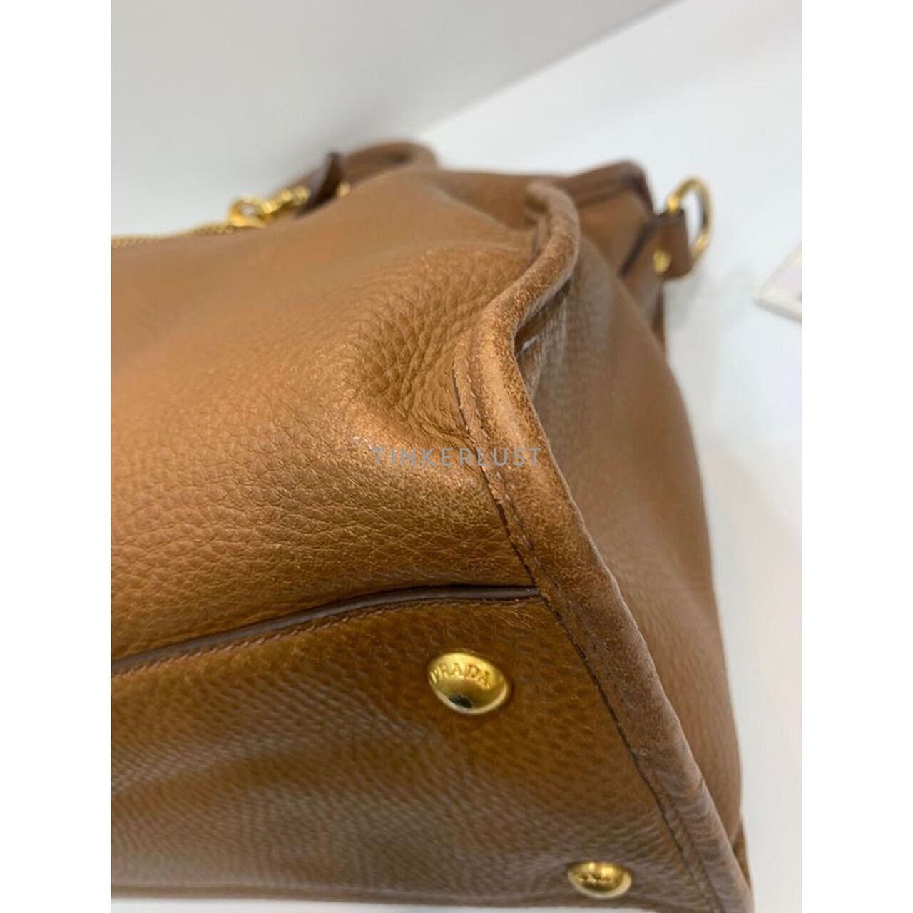 Prada Vitello Daino Leather Brown Zip GHW Satchel