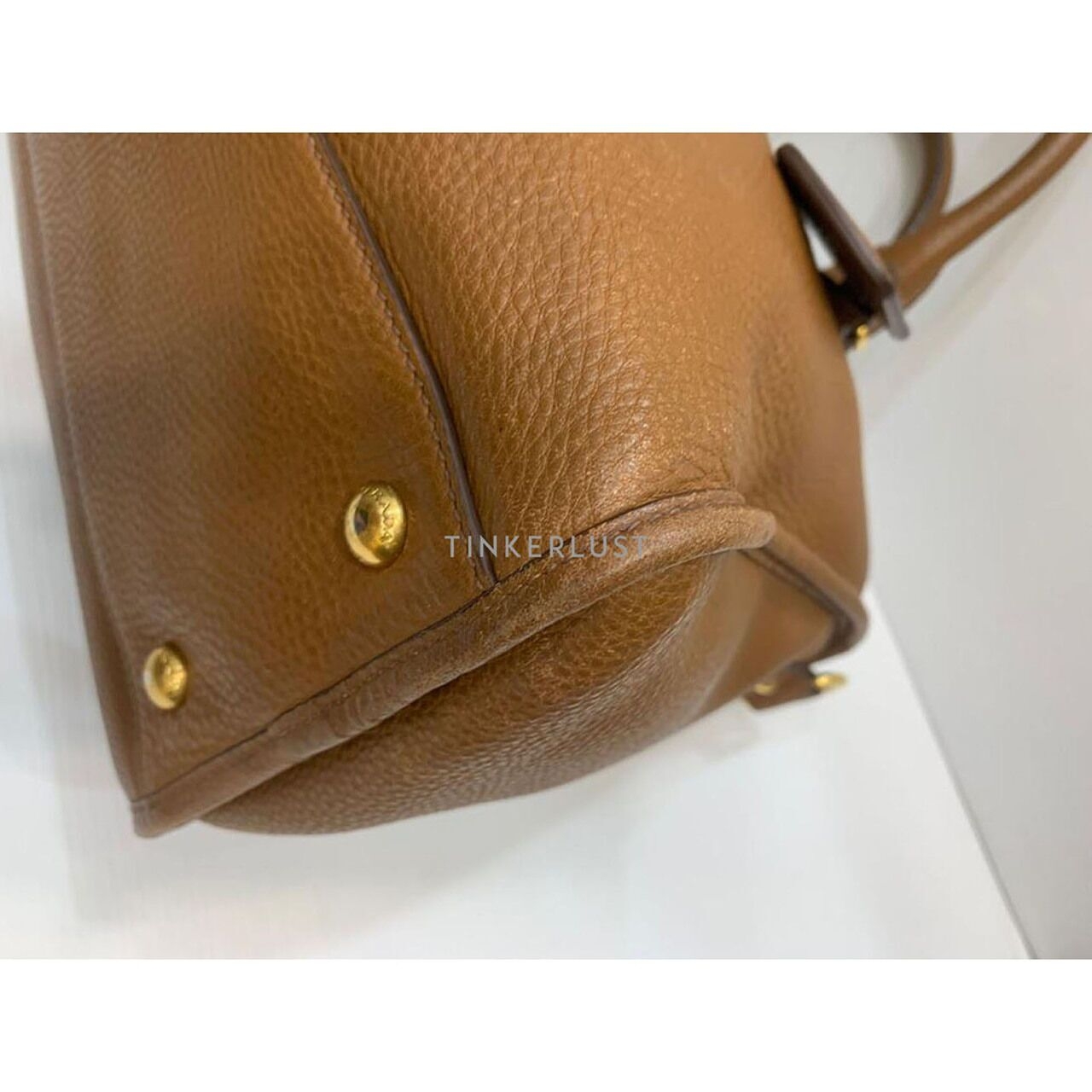 Prada Vitello Daino Leather Brown Zip GHW Satchel