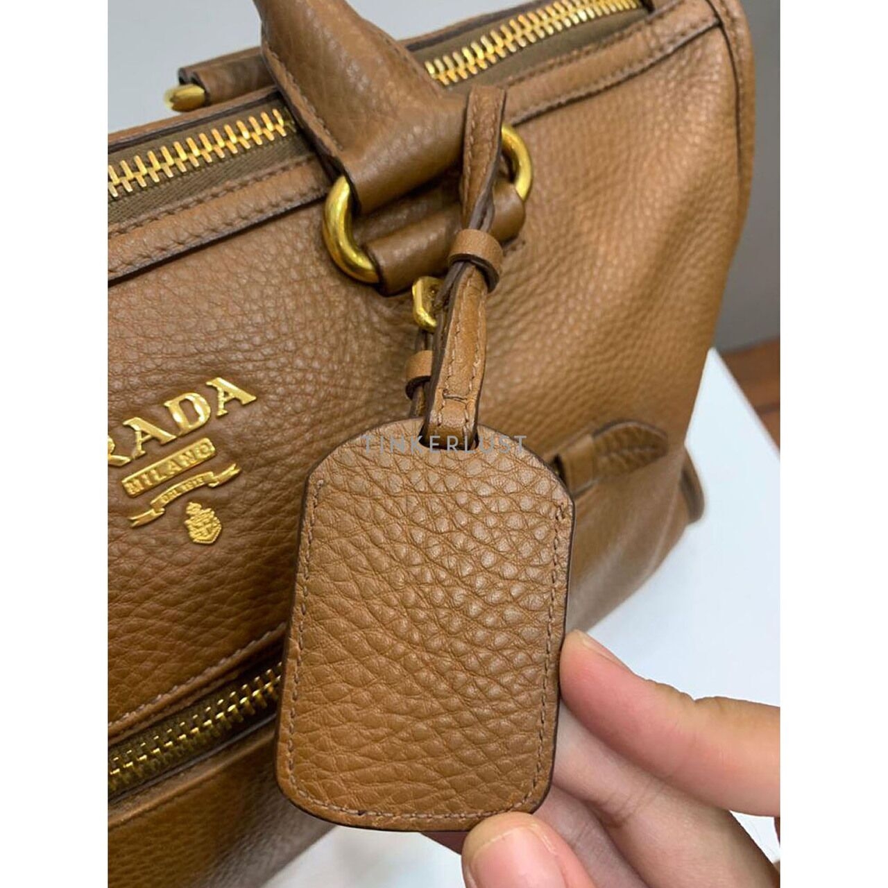 Prada Vitello Daino Leather Brown Zip GHW Satchel