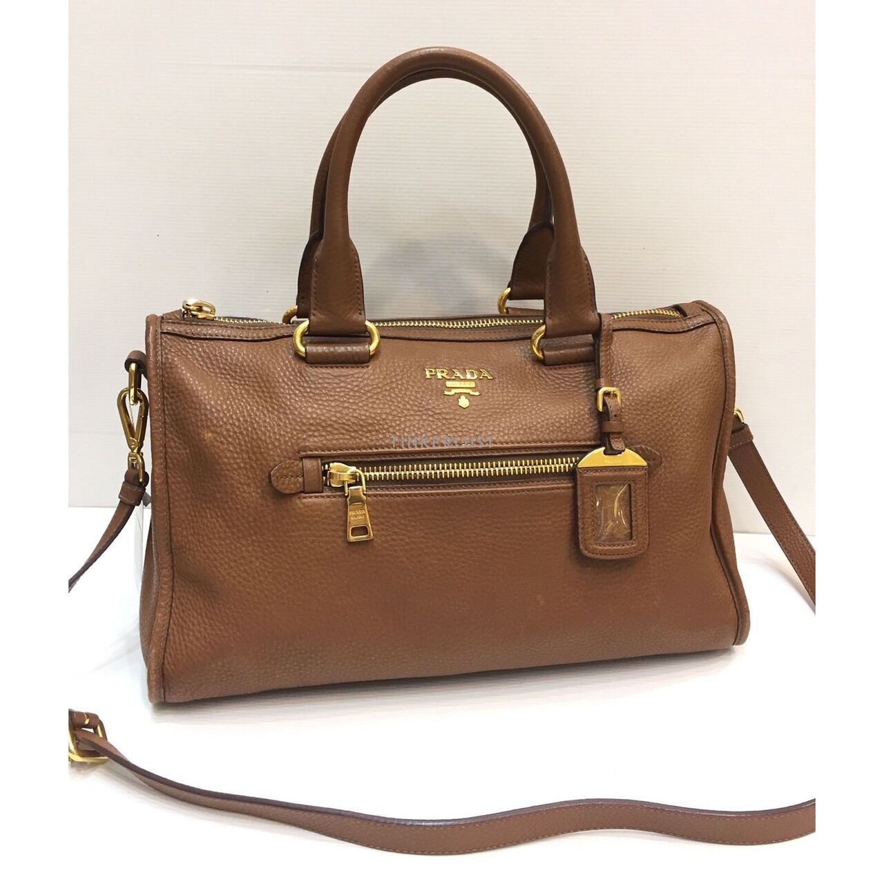 Prada Vitello Daino Leather Brown Zip GHW Satchel