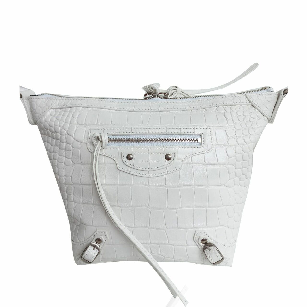 Balenciaga Neo Classic Hobo XS Croco Calfskin Optic White Sling Bag