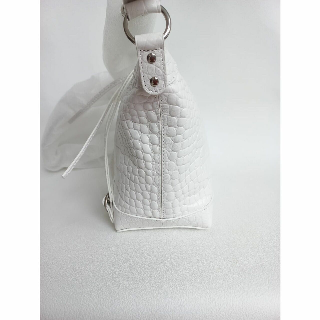 Balenciaga Neo Classic Hobo XS Croco Calfskin Optic White Sling Bag