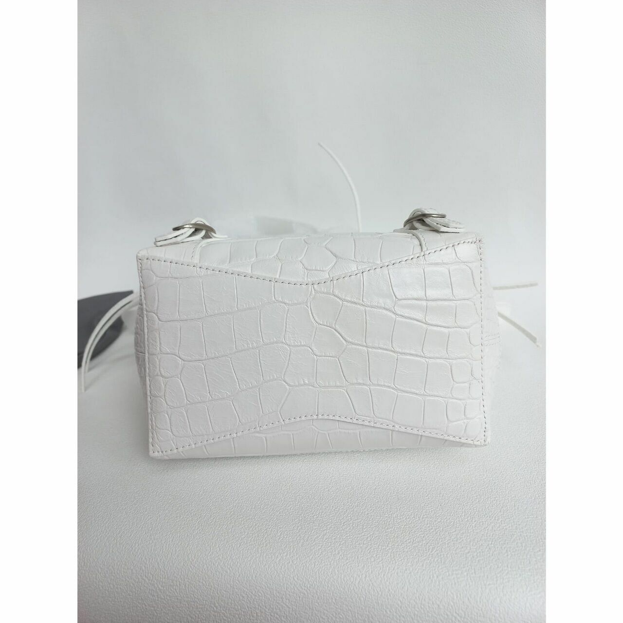 Balenciaga Neo Classic Hobo XS Croco Calfskin Optic White Sling Bag