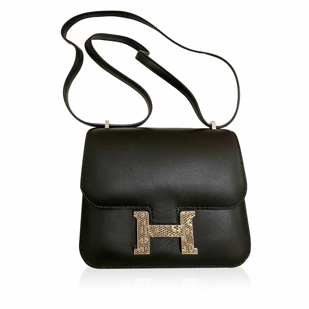 Hermes Constance C18 PHW #Y Black Noir Lizard Sling Bag