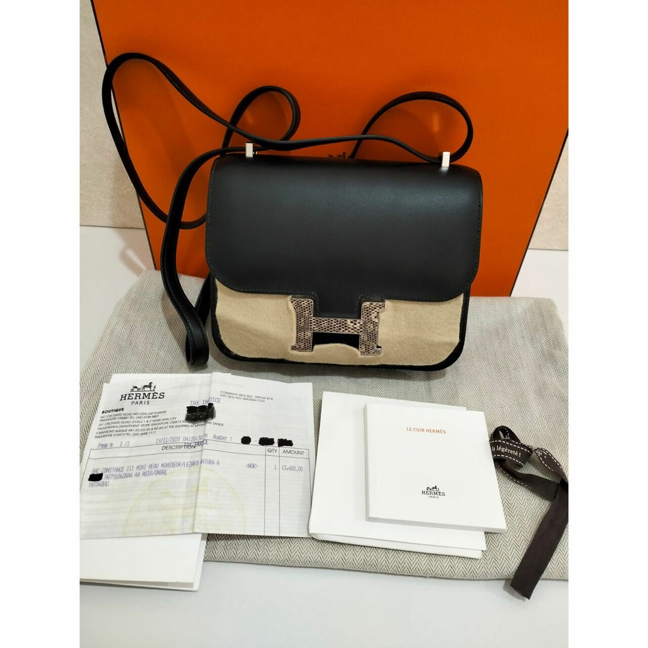 Hermes Constance C18 PHW #Y Black Noir Lizard Sling Bag